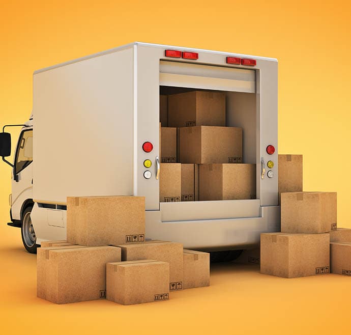 A delivery van collecting parcels